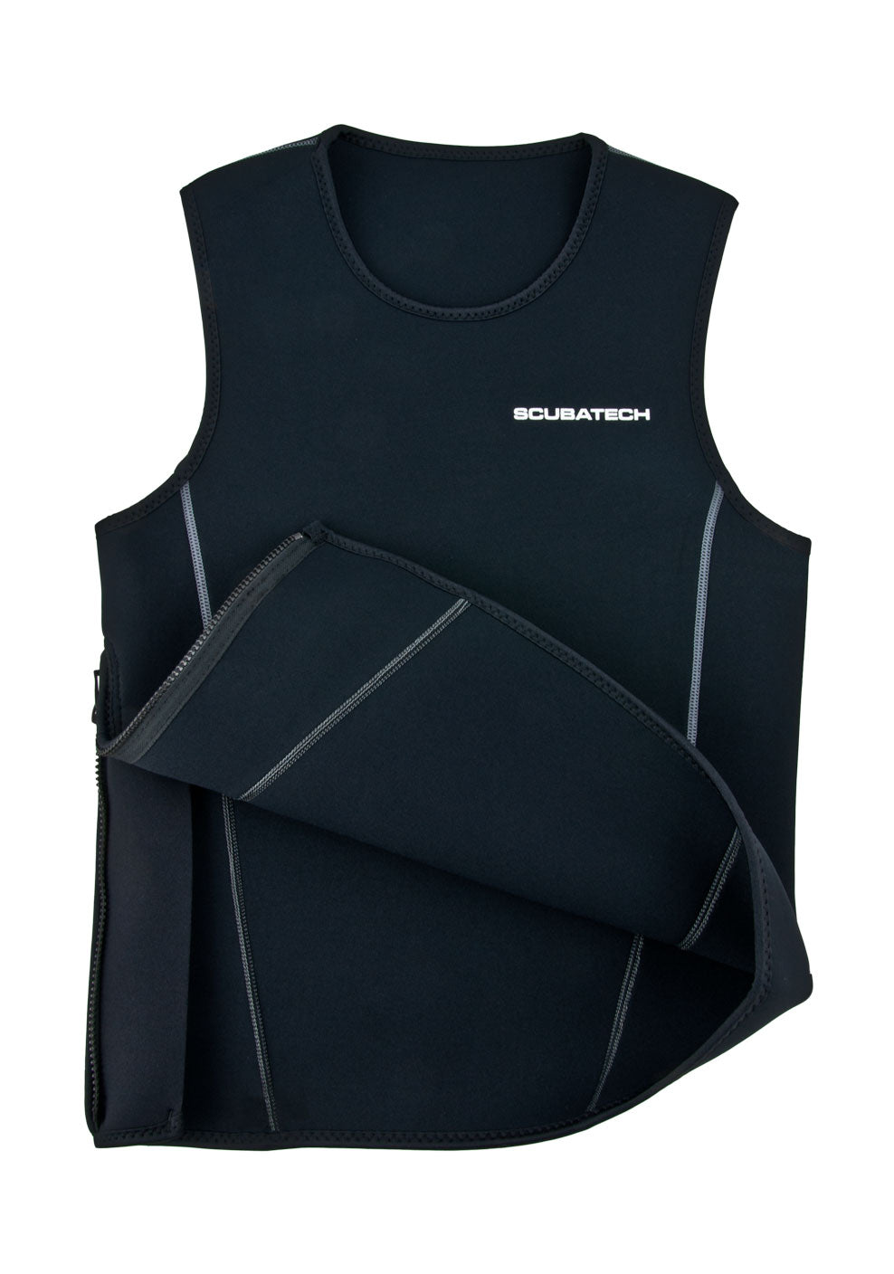 Scubatech 3 mm neoprene vest in black, front view