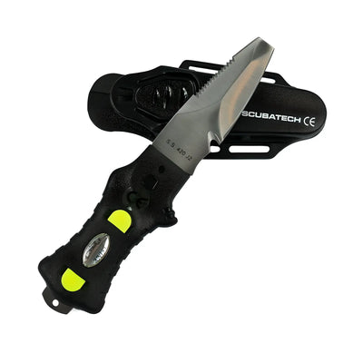 Minirazor Beta knife partly drawn from its plastic holster