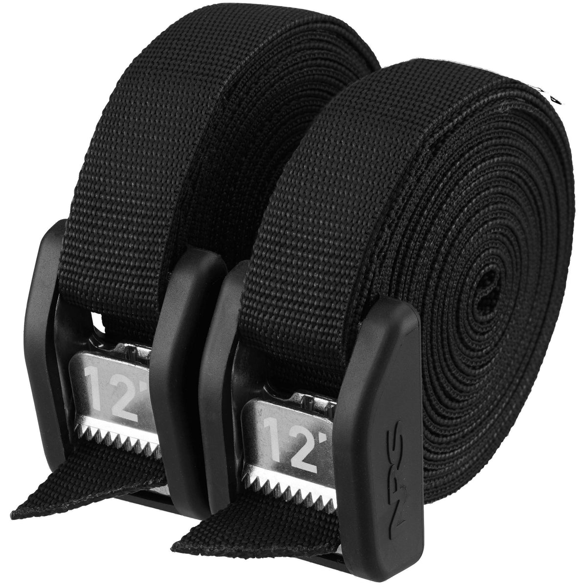 Pair of black NRS Buckle Bumper Straps, 2.7 m, with rubber-guarded cam buckles