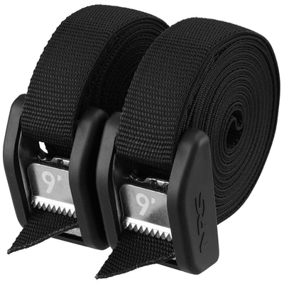 Pair of black NRS Buckle Bumper Straps, 2.7 m, with rubber-guarded cam buckles