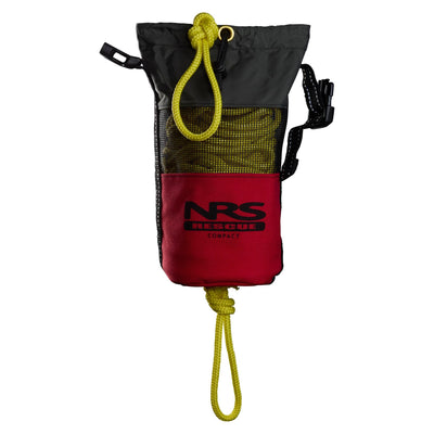 NRS Compact Rescue Throw Bag standing open with the rope visible through the mesh