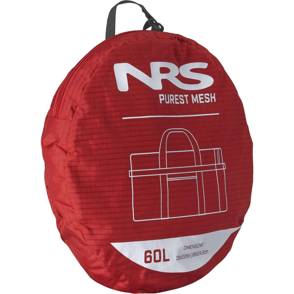 Red NRS Purest Mesh Duffel Bag 60 L with black mesh top and shoulder strap