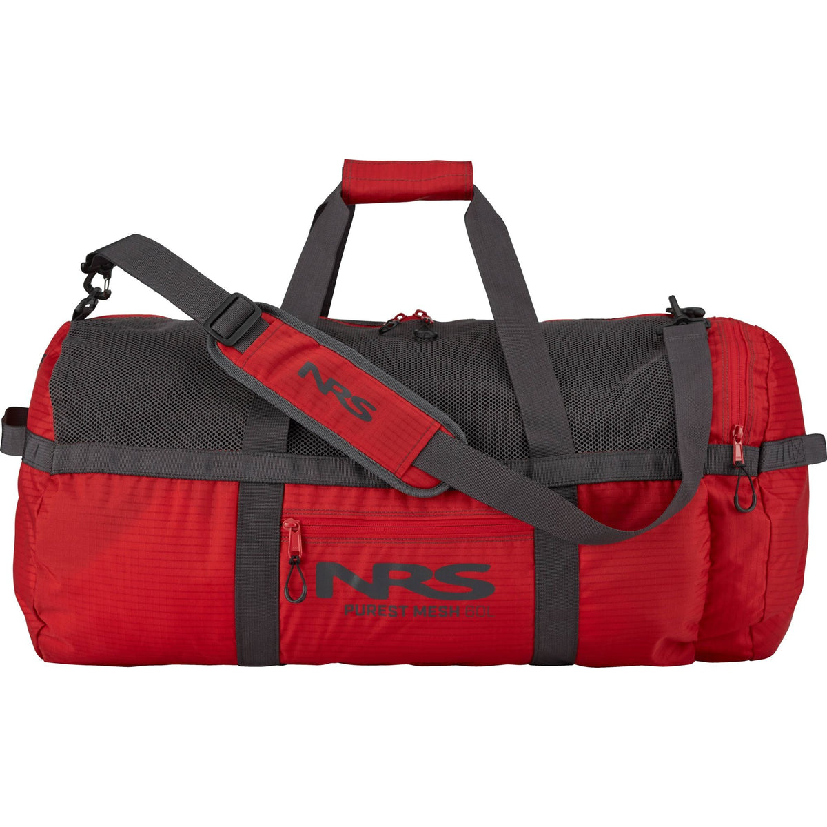 Red NRS Purest Mesh Duffel Bag 60 L with black mesh top and shoulder strap