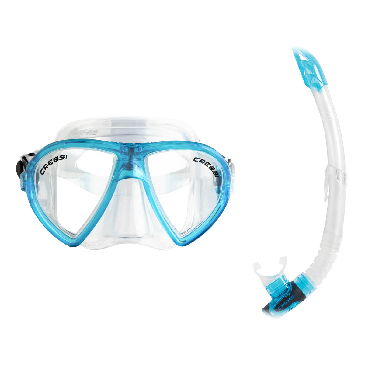 Cressi Ocean mask in clear with aquamarine and Gamma snorkel in clear with aquamarine