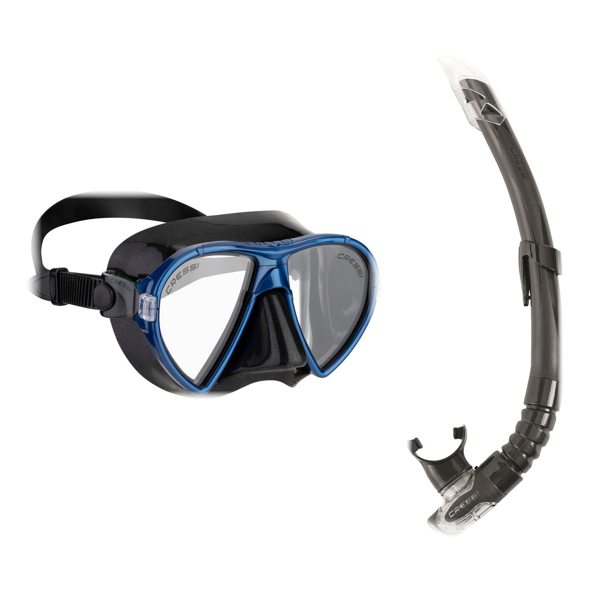Cressi Ocean mask in clear with aquamarine and Gamma snorkel in clear with aquamarine