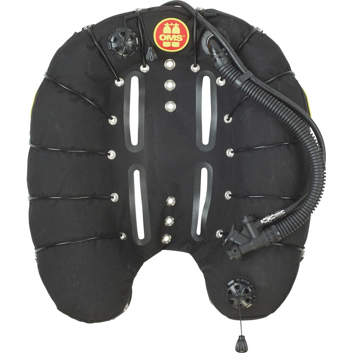 Black OMS Deep Ocean horseshoe wing with the corrugated hose and inflator