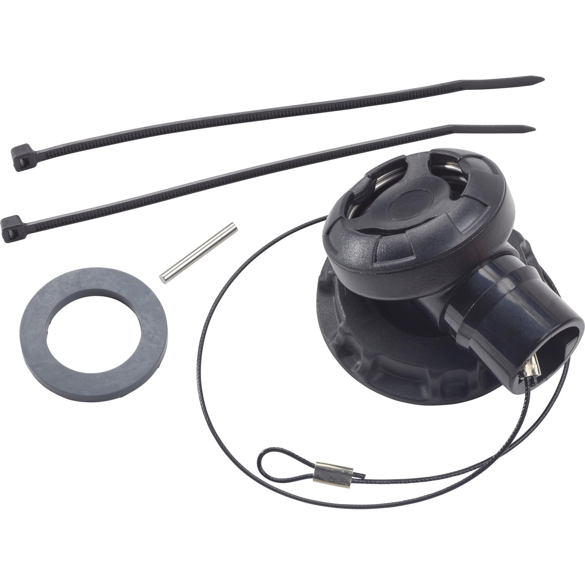 OMS Elbow Assembly with OPV laid out with its pull-dump cable and gasket