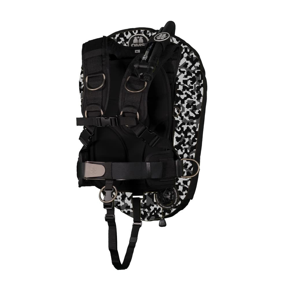 OMS IQ Lite backpack with a camo grey Performance Mono Wing 27 lb