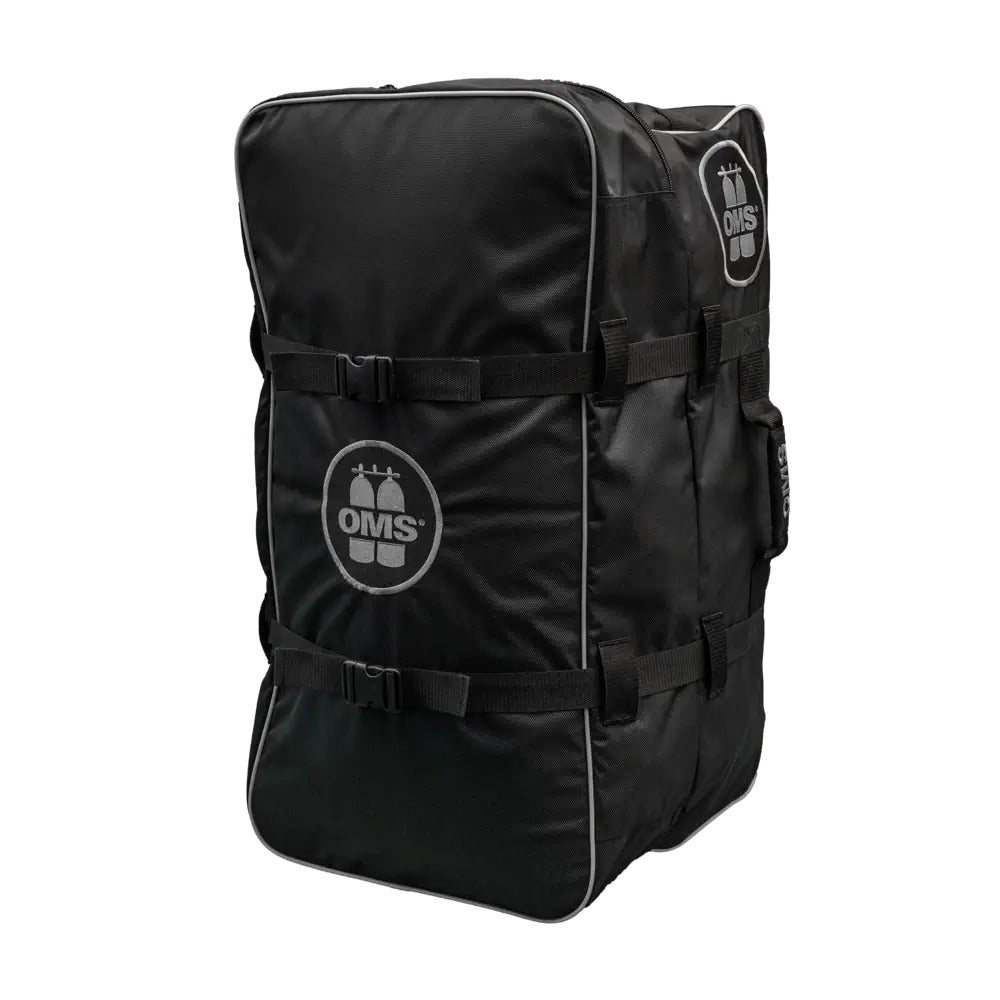 OMS Roller Bag 145 L in black with red logo and yellow piping