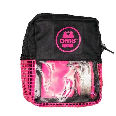 OMS Safety Pocket in pink holding the SMB and spool