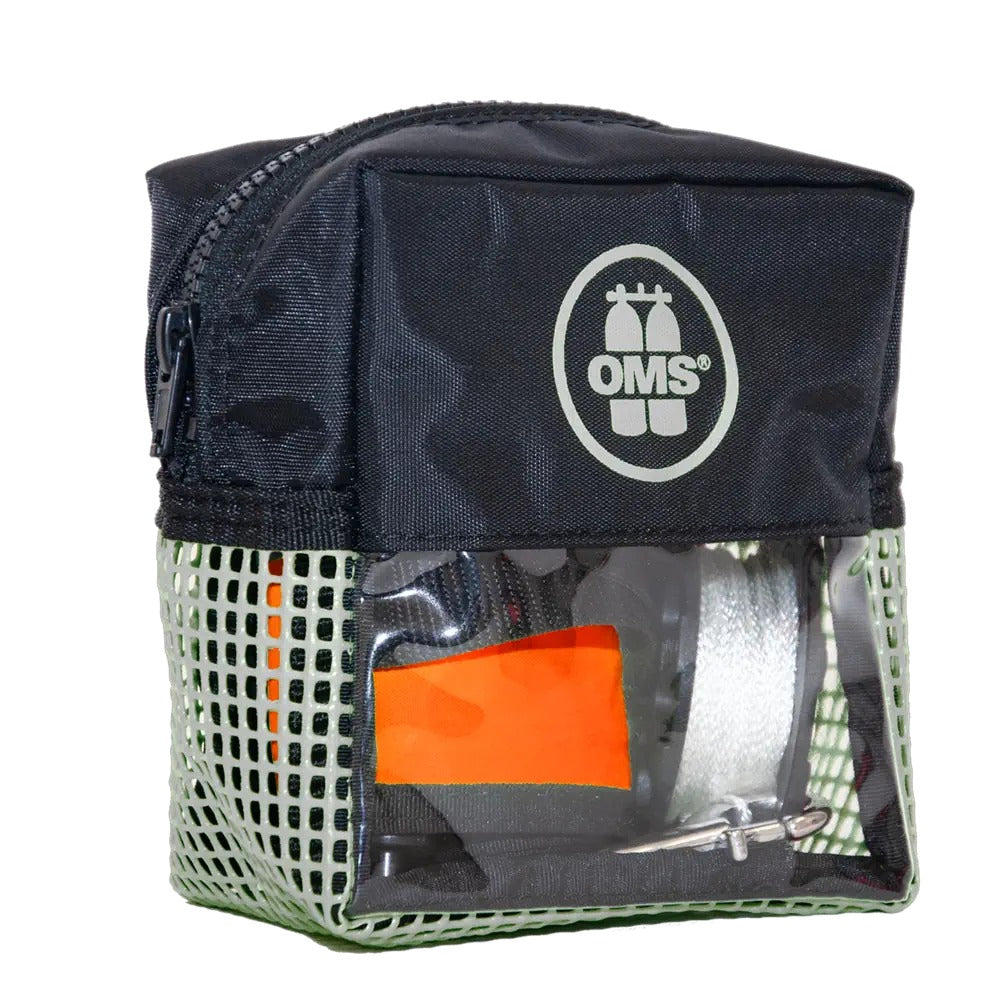 OMS Safety Pocket in grey holding the SMB and spool