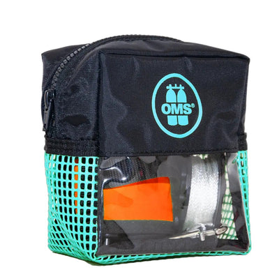 OMS Safety Pocket in miami blue holding the SMB and spool