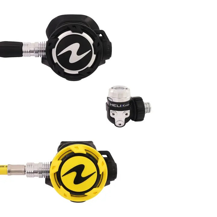 Aqualung Helix Pro regulator pack: second stage, DIN first stage and yellow octopus