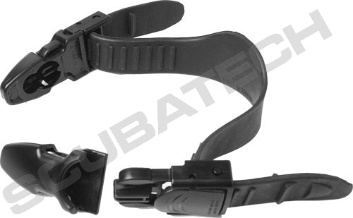 Scubatech black rubber fin strap with quick-release buckles