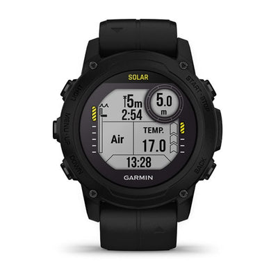 Garmin Descent G1 Solar dive computer showing the dive display