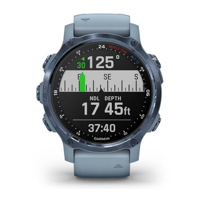 Garmin Descent Mk2S dive computer in mineral blue worn on the wrist