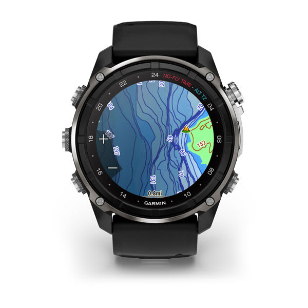 Garmin Descent Mk3i showing a DiveView map with depth contours