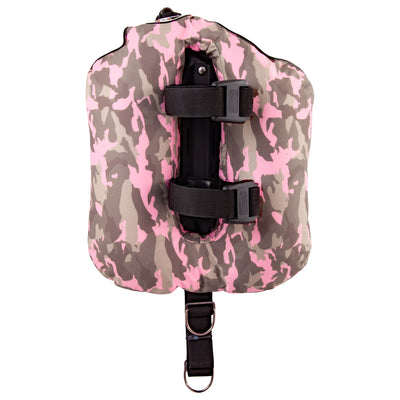 Tecline Peanut 16 Lady Comfort set in camo pink, wing side with the adapter and tank bands