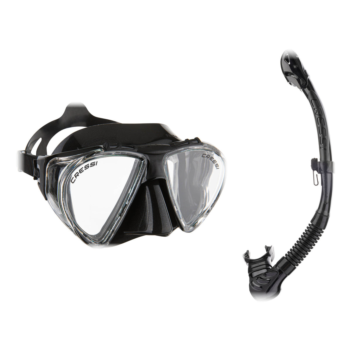 Cressi Penta mask in black and Alpha Ultra Dry snorkel in black