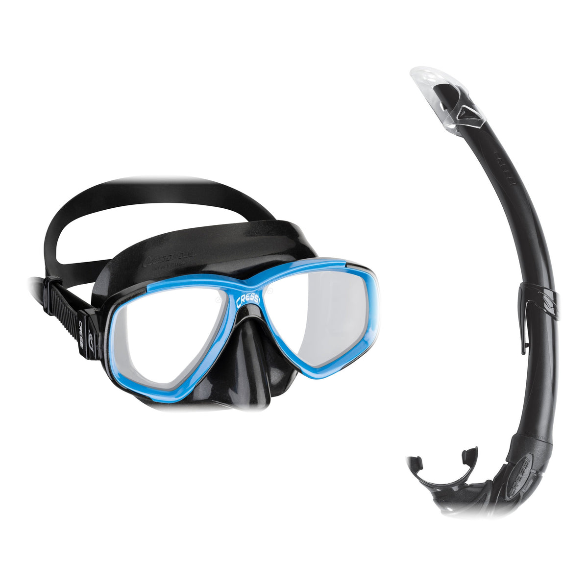 Cressi Perla mask in clear with aquamarine and Mexico snorkel in clear with aquamarine
