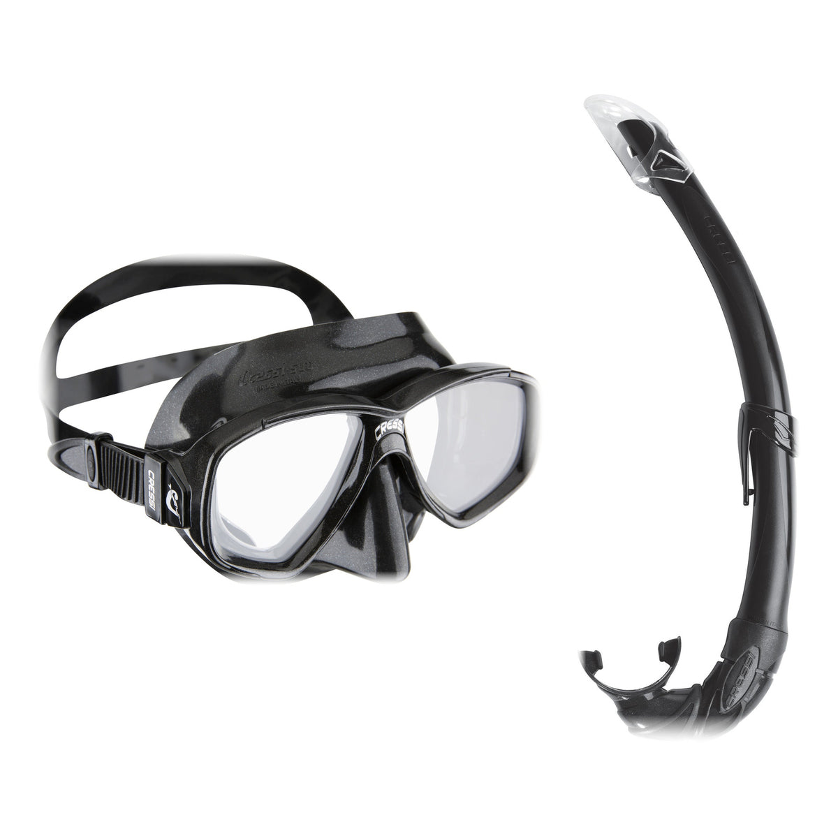 Cressi Perla mask in clear with aquamarine and Mexico snorkel in clear with aquamarine