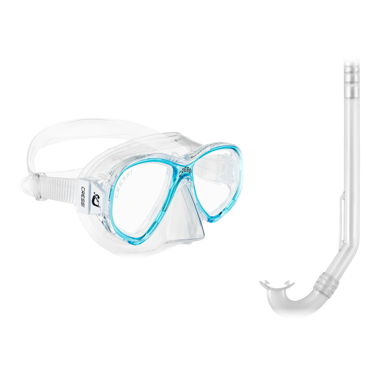 Cressi Perla Junior mask in clear with aquamarine and Mini Gringo snorkel in clear