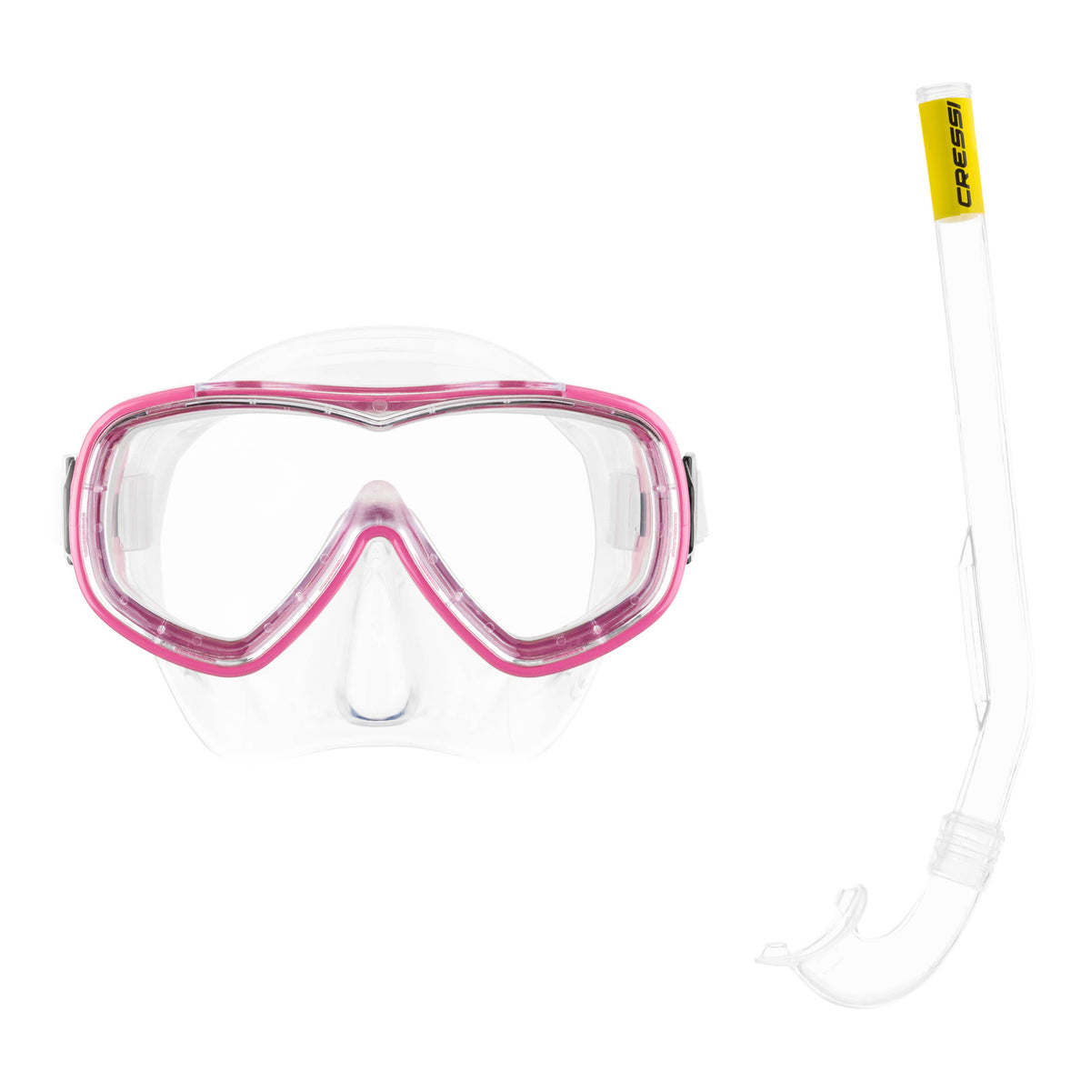 Cressi Piumetta mask in clear with blue and Mini Island snorkel in clear