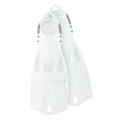 Tecline LightJet open heel fins in white with stainless steel spring straps
