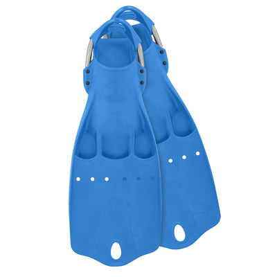 Tecline LightJet open heel fins in blue with stainless steel spring straps