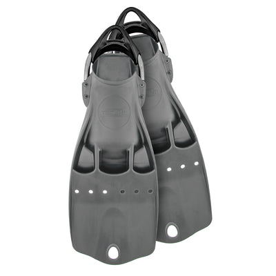 Tecline LightJet open heel fins in graphite (negatively buoyant) with stainless steel spring straps