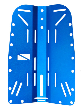 Scubatech aluminium backplate in black, front view