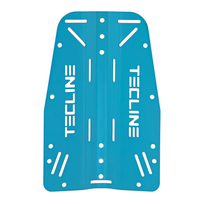 Tecline 3 mm aluminium standard backplate in blue, front view