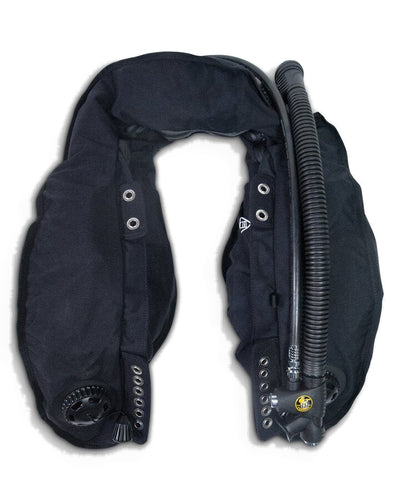Poseidon One Wing 50 single cylinder wing in black with corrugated inflator hose