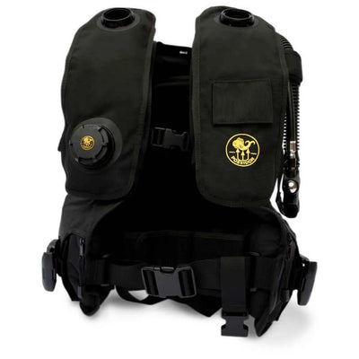 Poseidon Rebreather BCD in black with integrated counterlungs, front view