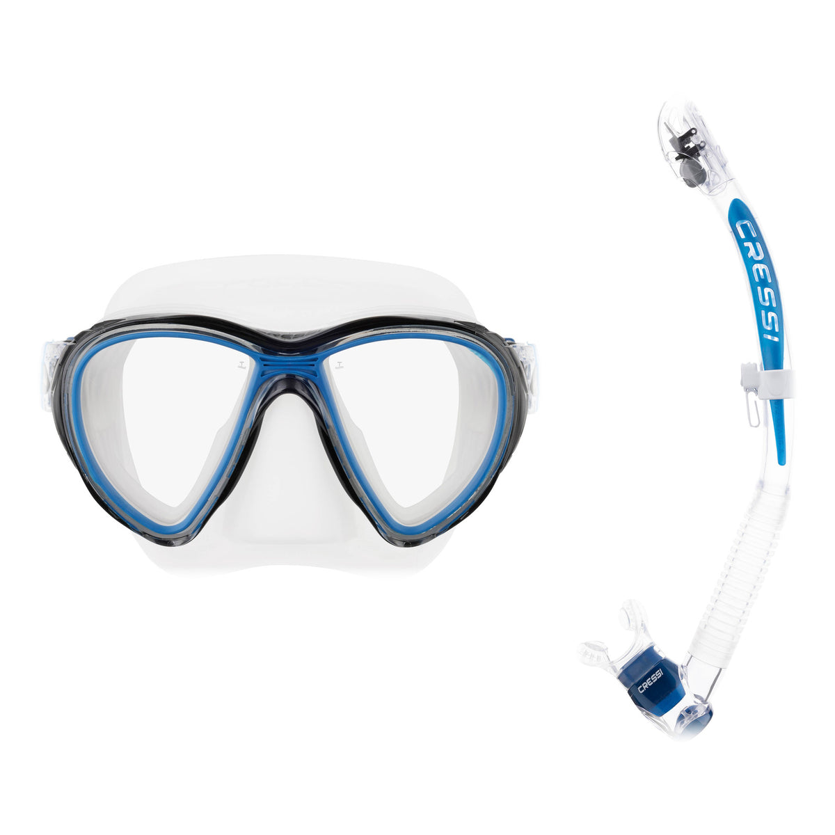 Cressi Quantum mask in black and Itaca Ultra Dry snorkel in black