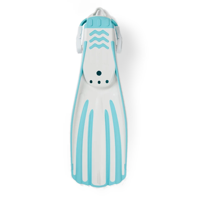 Fourth Element Rec fin in aqua and white seen from the foot pocket side