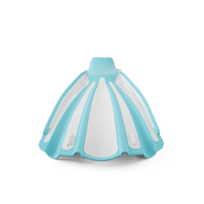 Blade of the aqua and white Fourth Element Rec fin seen end on, showing the channel profile