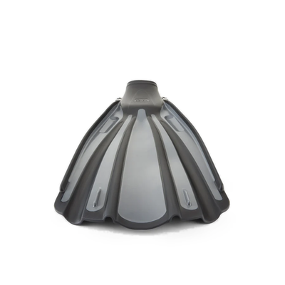Blade of the black and grey Fourth Element Rec fin seen end on, showing the channel profile