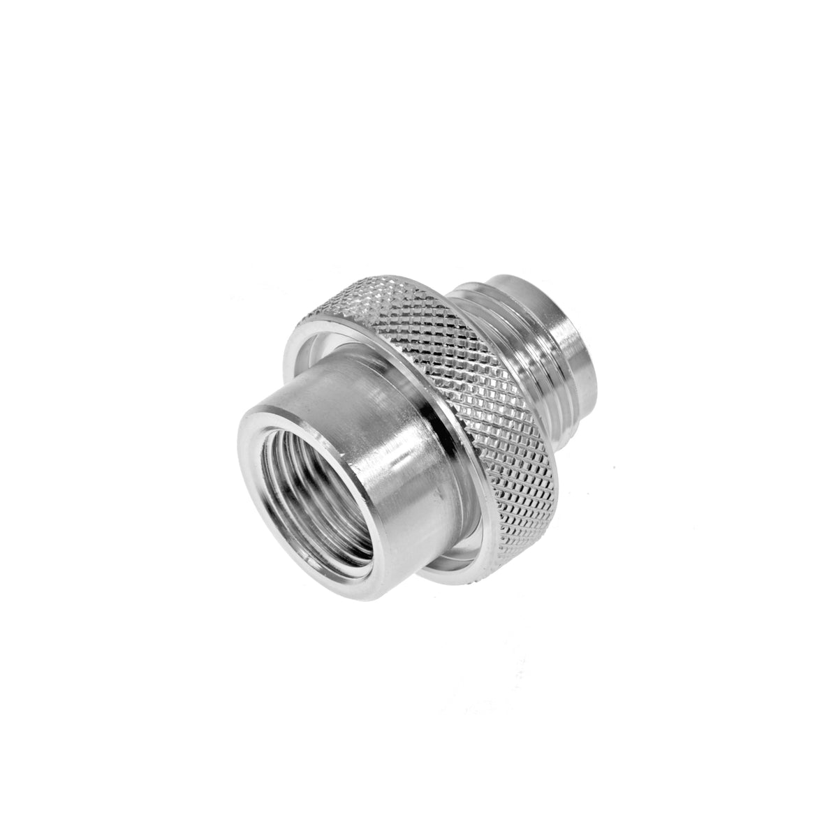 Tecline adapter with M26x2 male thread and knurled collar, G5/8 DIN female thread facing forward