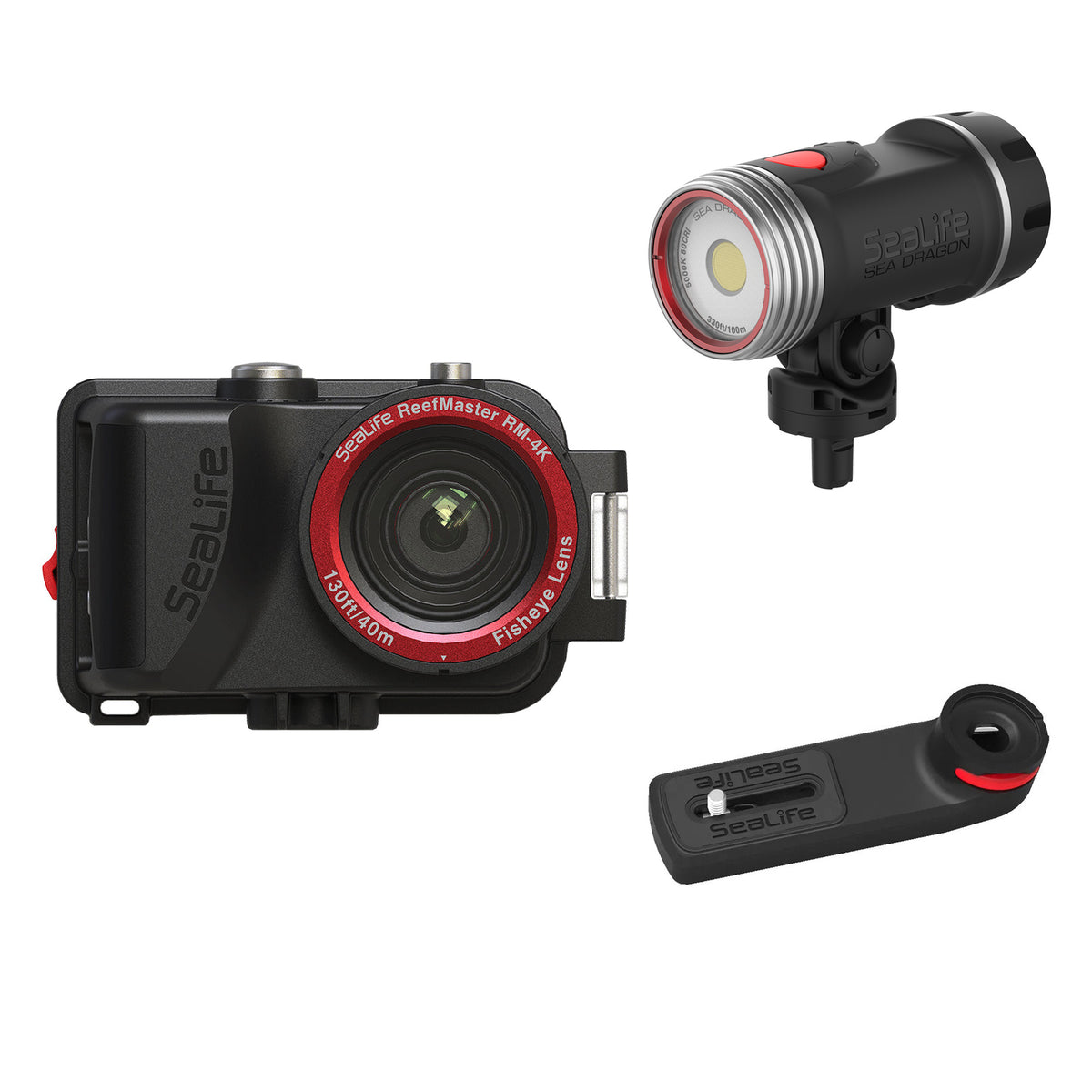 SeaLife ReefMaster RM-4K camera with Sea Dragon 2000F light and Flex-Connect Micro Tray