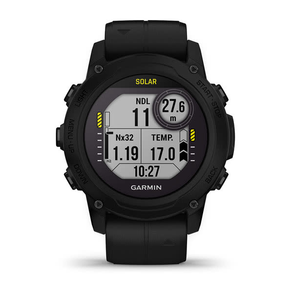 Garmin Descent G1 Solar dive computer in black, right side profile
