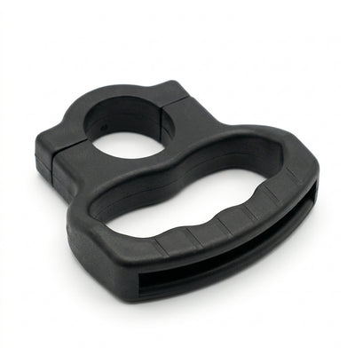 San-O-Sub fixed tank handle in black, high angle view of the finger-moulded grip and neck clamp