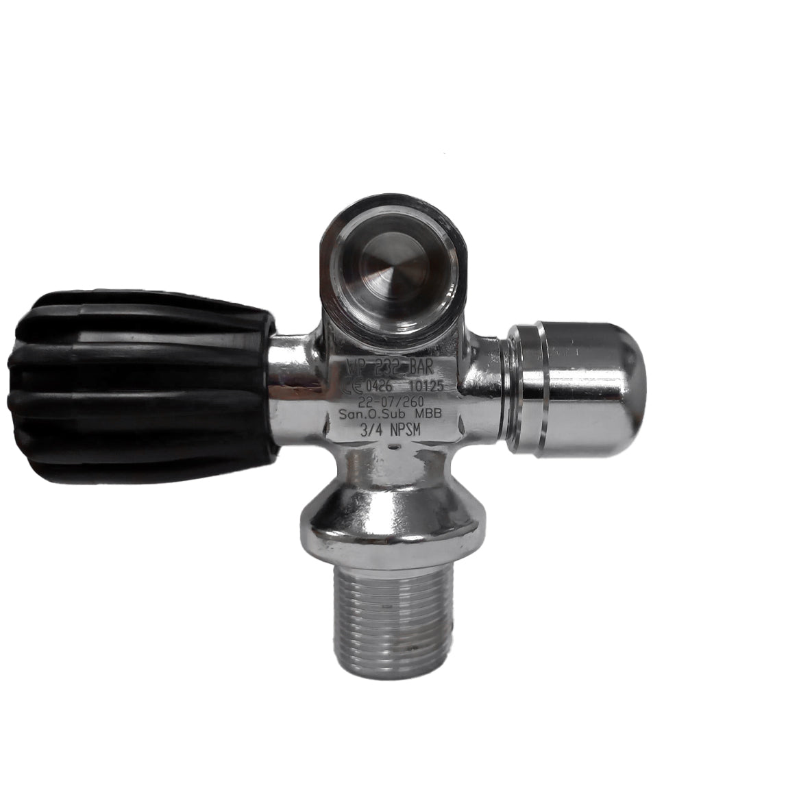 San-O-Sub left hand modular valve with 3/4 NPSM cylinder thread, front view