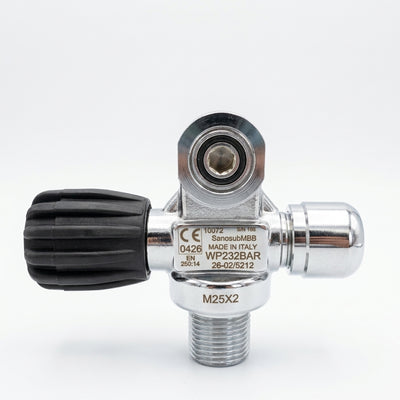 San-O-Sub left hand modular valve M25x2, 232 bar, front view with the handwheel on the left