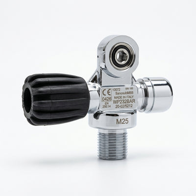 San-O-Sub left hand modular valve, three-quarter view showing the M25 neck thread
