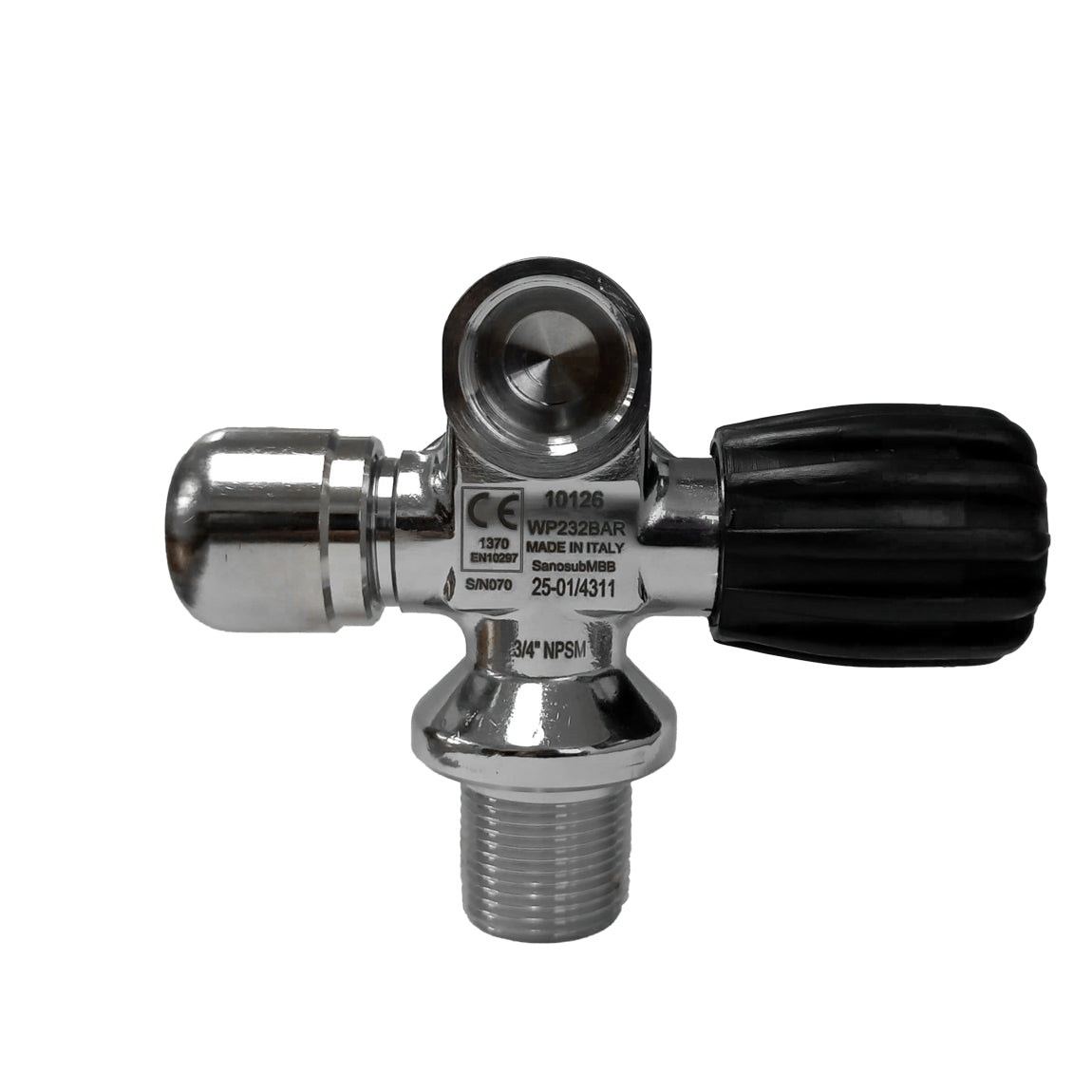 San-O-Sub right hand modular valve with 3/4 NPSM cylinder thread, front view