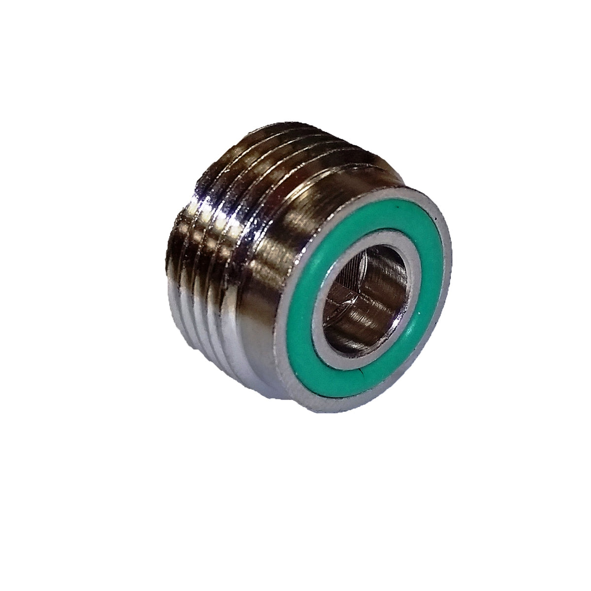 Chrome San-O-Sub DIN to yoke valve insert, showing the external thread, hex drive and o-ring face