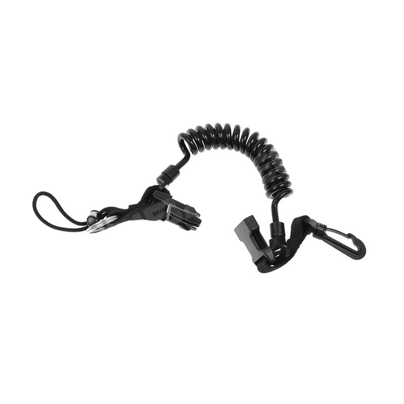 Scubatech black coil lanyard with a loop, quick-release buckle and snap hook