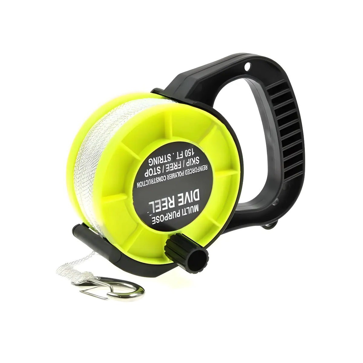 Scubatech DR dive reel with yellow spool, black handle and stainless snap