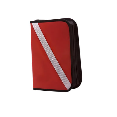 Scubatech Organizer Dive Log in red with white dive flag stripe, closed